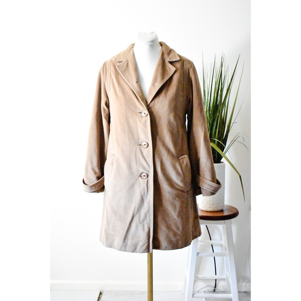 Unbranded Faux Suede Car Coat Women XL Camel Tan Vintage Notched Lapel Button Up